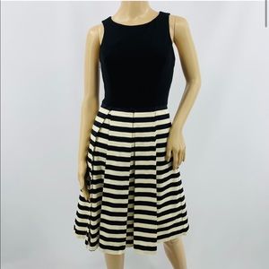 Eliza J black white striped pleated dress size 2